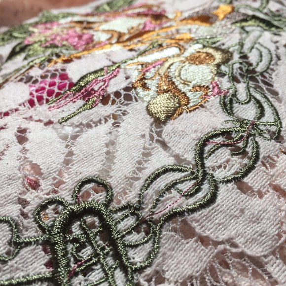 Embrodery Floral Light Pink Women's Lace Button Up Shirt Paparazzi by Biz - Picture 11 of 14